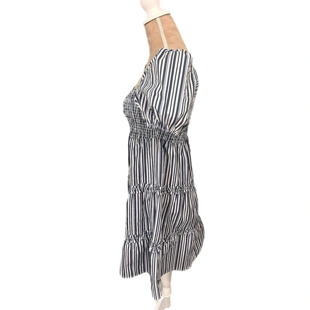 Influence Coastal Stripe Smocked Puff Sleeve Tiered Mini Dress US Women’s Sz 8